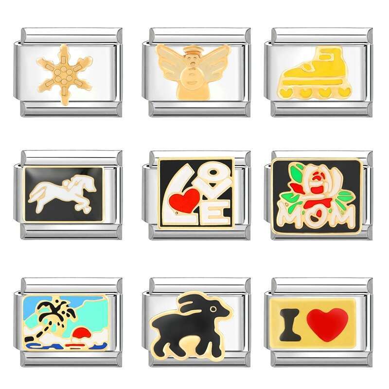 New Women's Gift blue eye pink heart sweet Pendant Italian Charms Links Bangle Beads Fit 9mm Stainless Steel Bracelet Making DIY For Women Fashio