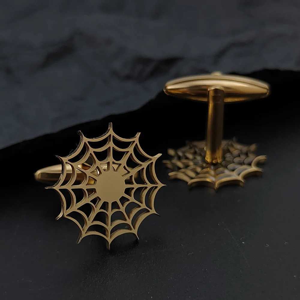 Stainless Steel Spider Web Men Shirt Buttons Ties for Mens Clothes Decorative Punk Dark Cuff Links Jewelry GiftX240914