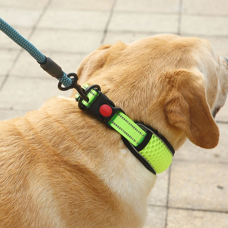 Heavy-Duty Adjustable Mesh Dog Collar-Ultra Soft Padding Comfortable Reflective Collars for Large, Medium, and Small Dog Breeds