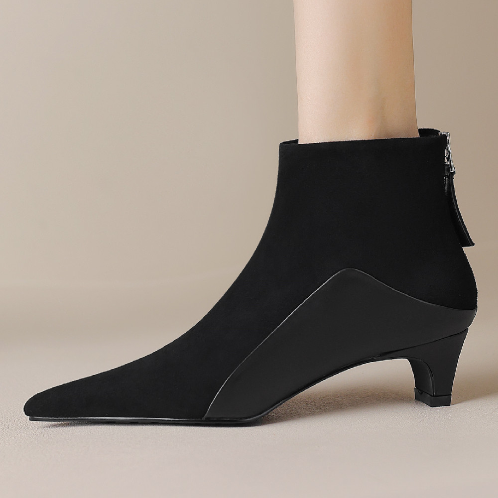kitten Women heel autumn ankle boots elegant ladies pointed toe back zip short booties high quality soft comfortable daily shoes 3b5d