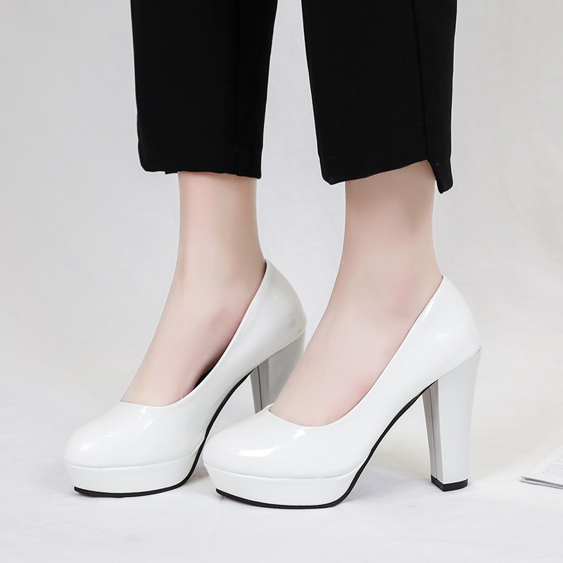 Round Fashion Women's New Toe White Chunky High Heels Ladies Platform Casual 10cm Heeled Pumps Wedding Shoes for Women af8a 47d9