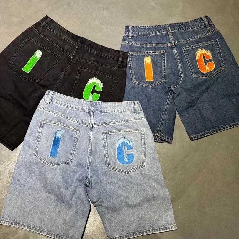 2024 summer American denim shorts trendy personalized printed dog shorts three-quarter pants sports trendy streetwear shortsX240914