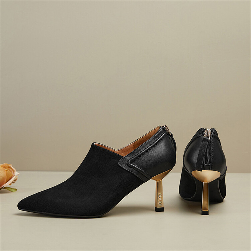 Spring/Autumn 2023 Pointed Toe Pumps Sheep Suede High Heels for Women Comfortable New Ladies Shoes Zip atos De Mujer 67f5 Comtable