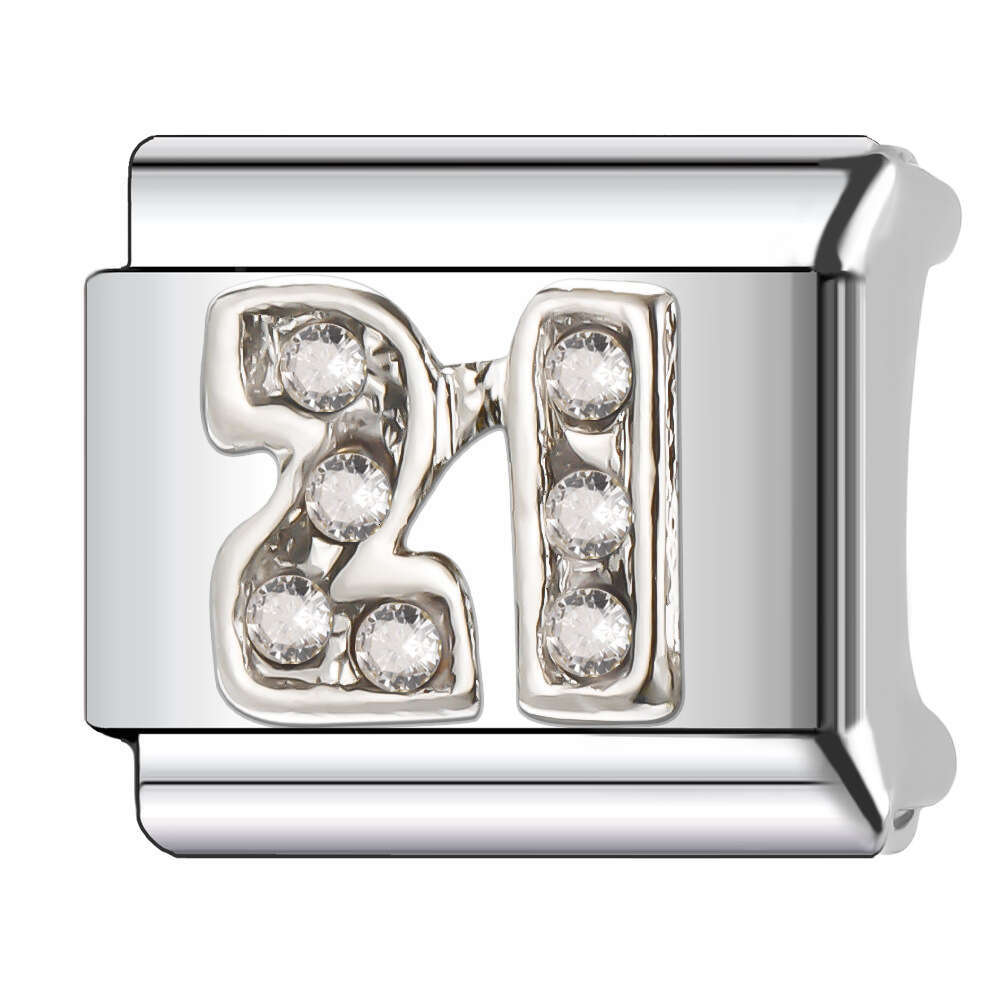 New Women's Gift number with shine stone Bead Italian Charms Links Bangle Beads Fit 9mm Stainless Steel Bracelet Making DIY For Women Fashion Jew