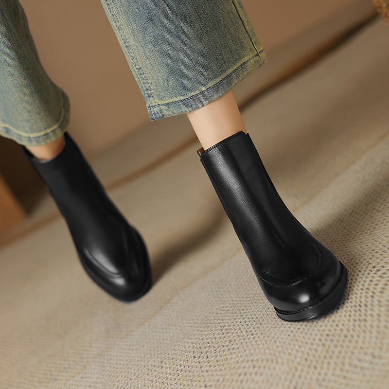 2024 Winter Genuine Retro Fashion Ankle Boots Square Toe Women Real Leather Shoes 29ca