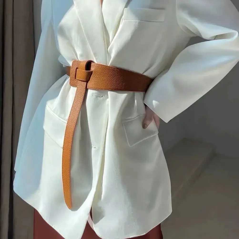 Lady Belts for Women High Quality Knot Soft Genuine Leather Long Waistband Female Waist Wide Coat Corset Belt CummerbundsX240914