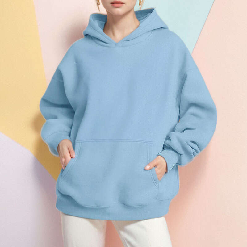 2024 autumn new women's clothing temperament commuting solid color loose pocket fashion casual hooded sweatshirt for women
