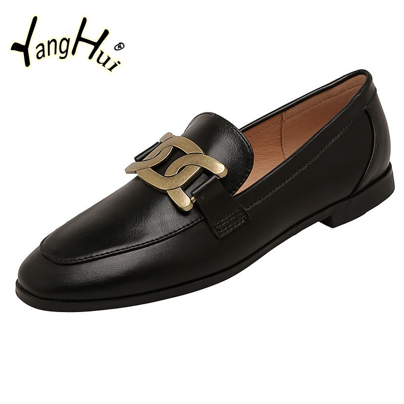 Mary Janes Casual Retro Pumps 2023 New Fashion Artificial Leather Summer Heel Flats Women's Shoes Metal Accessories Pointed Toe