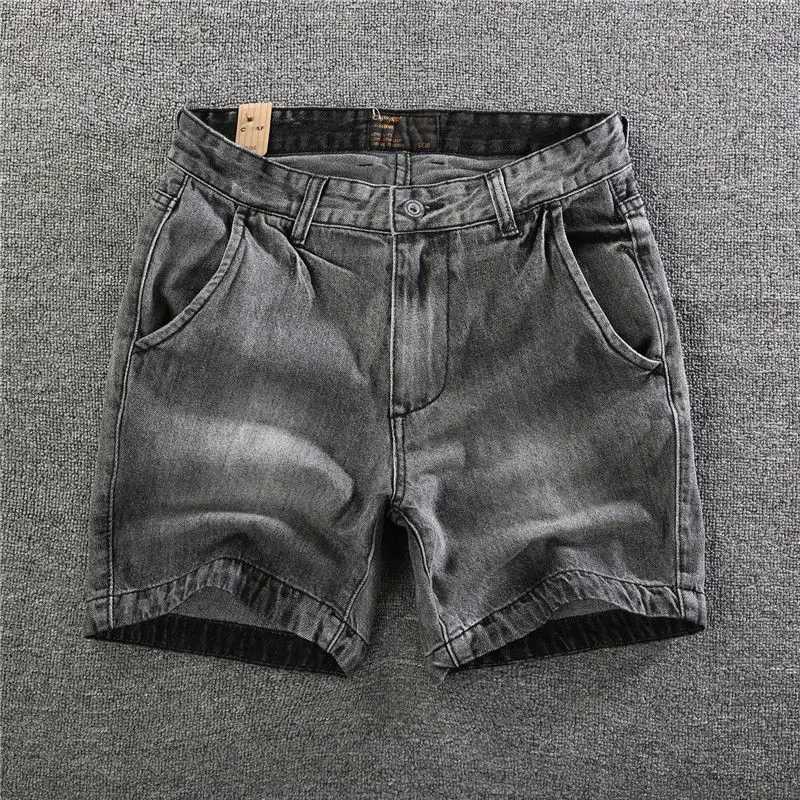 Mens Pants Korean Style Vintage Summer Jeans Shorts Slim Fit and Distressed Denim Washed Soild Cowboy Short Pants for MenX240914