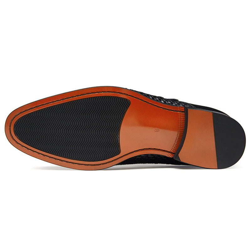 Weave Pattern Men's Double Buckle Monk Strap Shoes Genuine Leather Handmade Business Office Wedding Formal Dress Shoes for Men