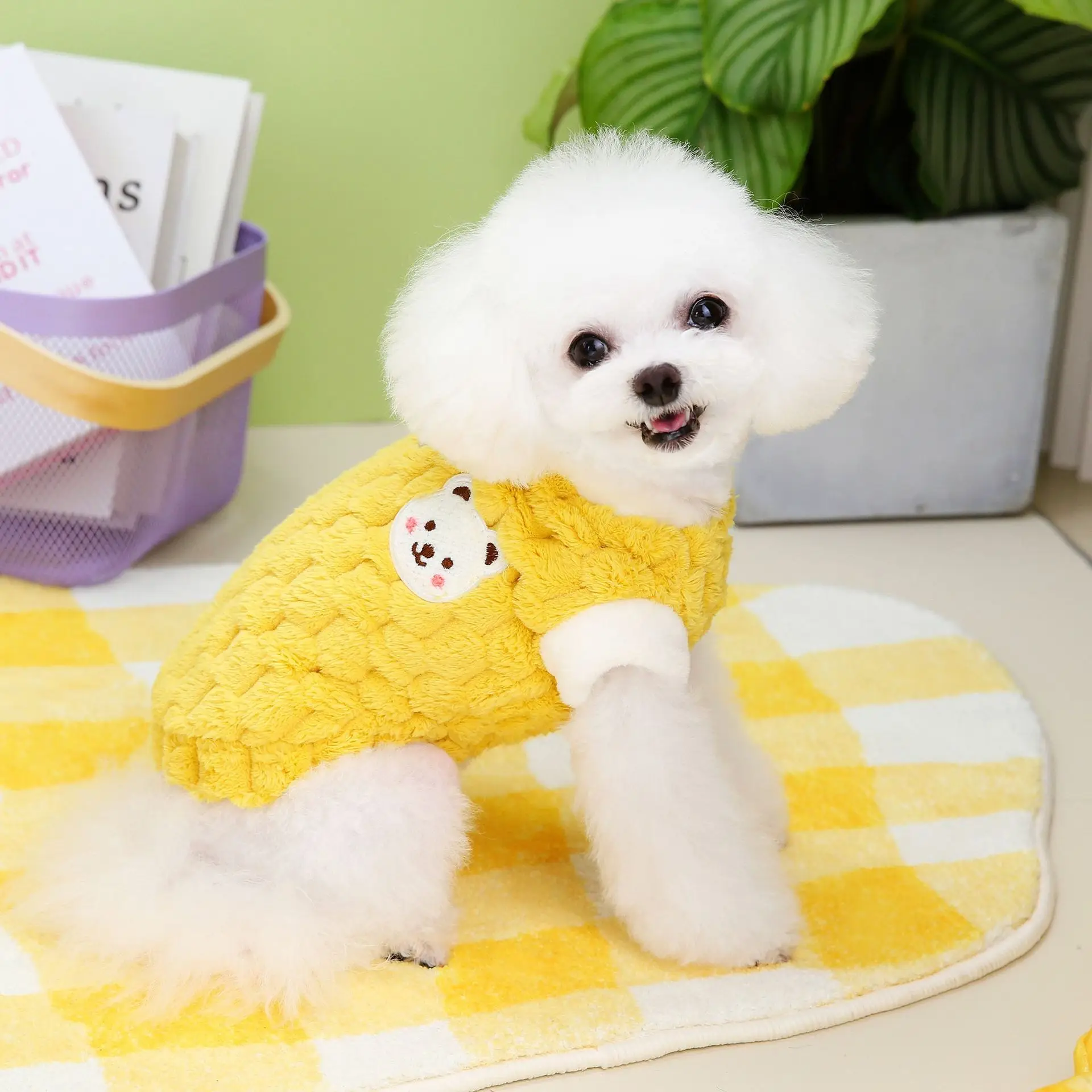 Cute Bear Print Warm Fleece Pullover Dogs Clothes Sweatshirt Outfit Clothing French Bulldog Chihuahua Yorkshire Terrier 골든리트리버