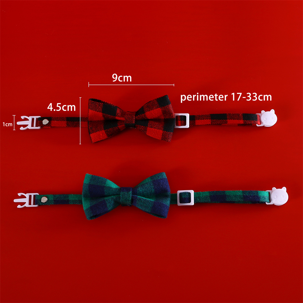 Christmas Bow Tie Pet Collar Red & Green Plaid Anti-Suffocation Adjustable Cat Collar Bow Tie Puppy Collars Necklace Accessories
