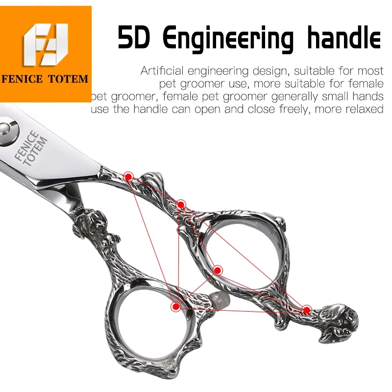 FENICE TOTEM 7.5 inch Professional Dog Grooming Cutting Thinning Scissors Zodiac Handle Japan 440c Stainless Steel