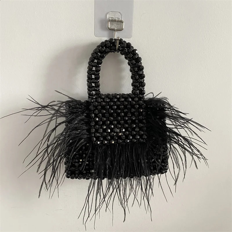 Add feather custom party dinner bag fashionable handmade acrylic womens flip shoulder summer highend handbag 240913