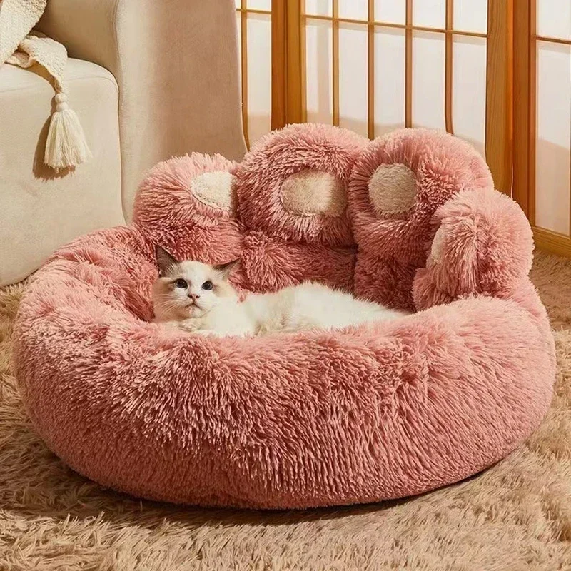 Dog Pet Sofa Beds Winter Warm Mat Bear Paw Shape Basket Puppy Kennel Long Plush Cushion For Medium&Large Dogs Cats Big Supplies s