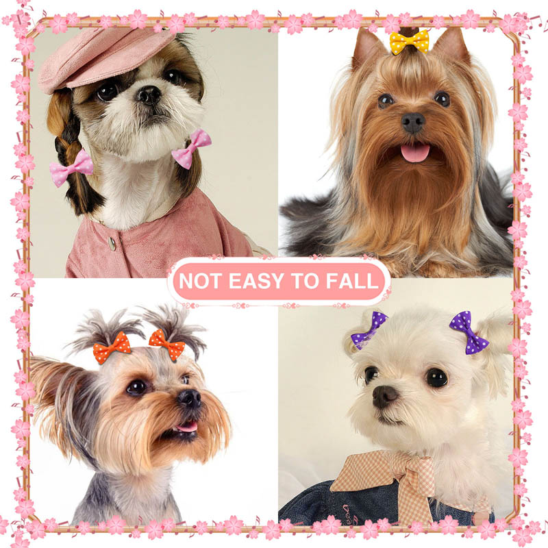 20pcs New Solid Color Polka Dot Bow Leather Band Headdress Cat Hair Decoration Holiday Dress Up Puppy Grooming Pet Accessories
