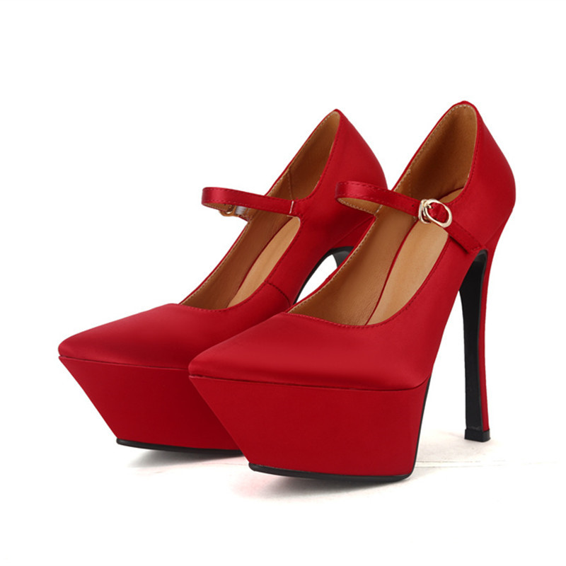 Brand Top Quality Sexy 15cm High Heels Black Red Dress Party Wedding Women's Shoes Designer 34-43 Large Runway Bridal Shoes