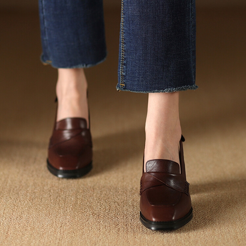 NEW Summer Women Sandals Genuine Leather Shoes for Women Cover Toe Slingback Shoes Square Toe Chunky Heel Designer Sandals