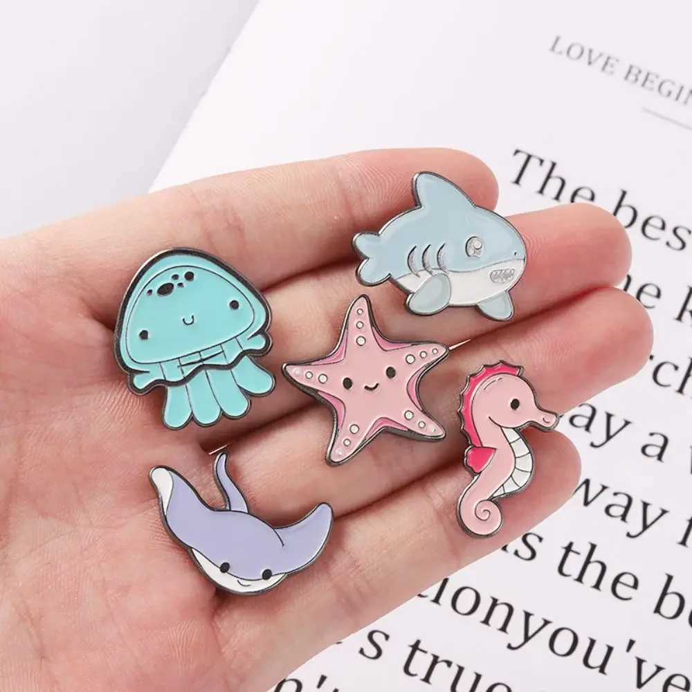 Sea Life Rainbow Brooch Shark Jellyfish Seahorse Clothing Accessories Collar Pin Metal Badge Bag Pins Badges Hair BroochesX240914