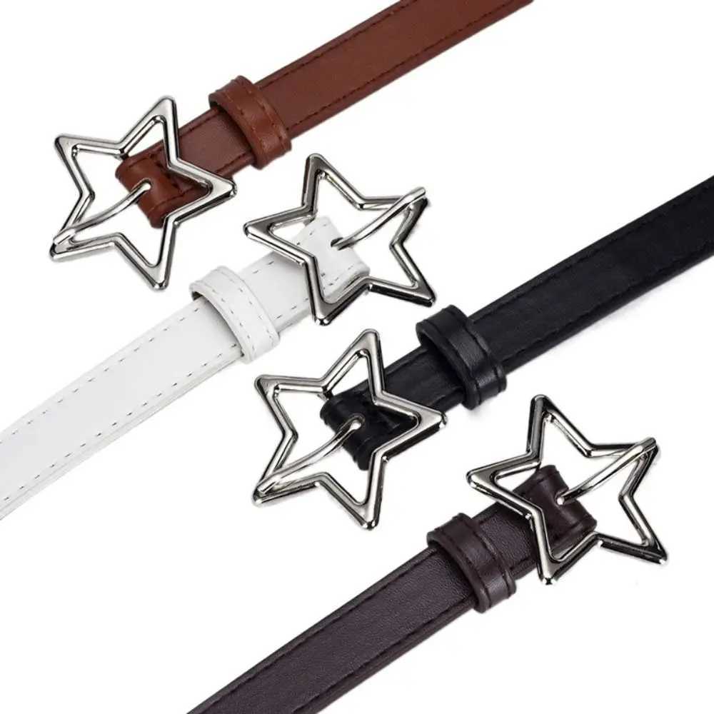 PU Leather Five-point Star Waistband Elegant Heart Metal Buckle Star Belt Thin Waistbands Women Waist Belt Pants DecorX240914