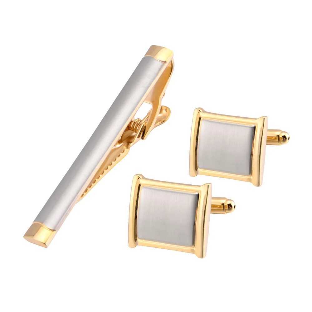 High Quality Cufflinks For Mens Luxury Tie Clip Set Golden High Quality Simple Shirt Buttons Wedding Groom Jewelry AccessoriesX240914