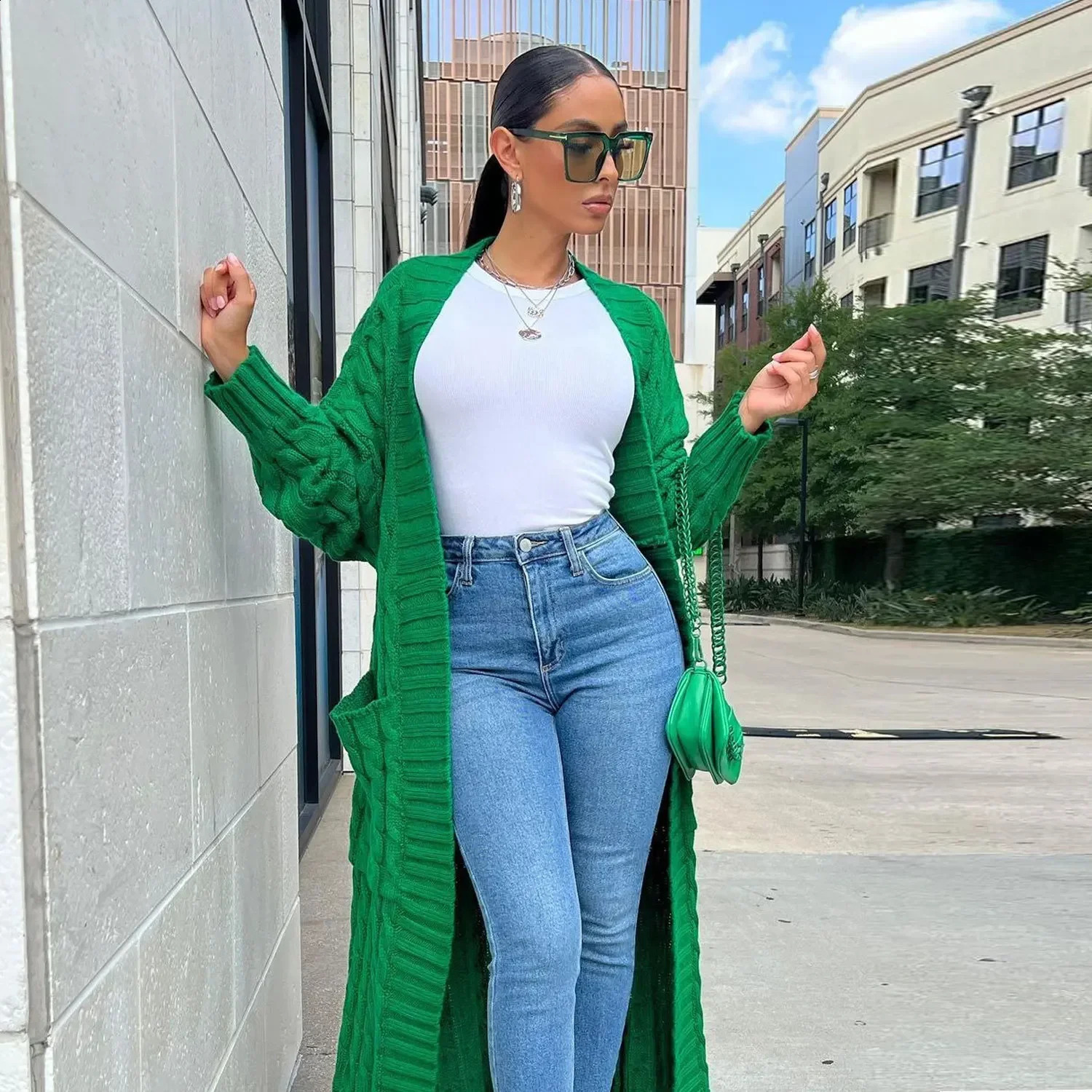 ANJAMANOR Cable Knitted Maxi Cardigan Winter Long Sweaters for Women Fashion Knitwears Coats Outerwear Drop D35FE70 240904