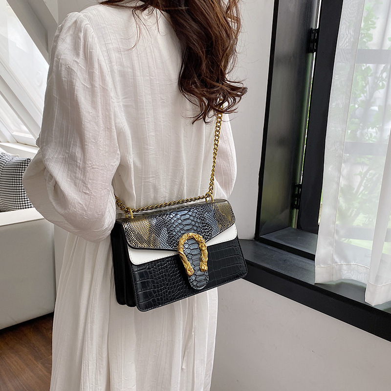 Halloween Fashionable and Minimalist Gradient 2024 New Crocodile Pattern Trendy Chain Shoulder Bag Handbags