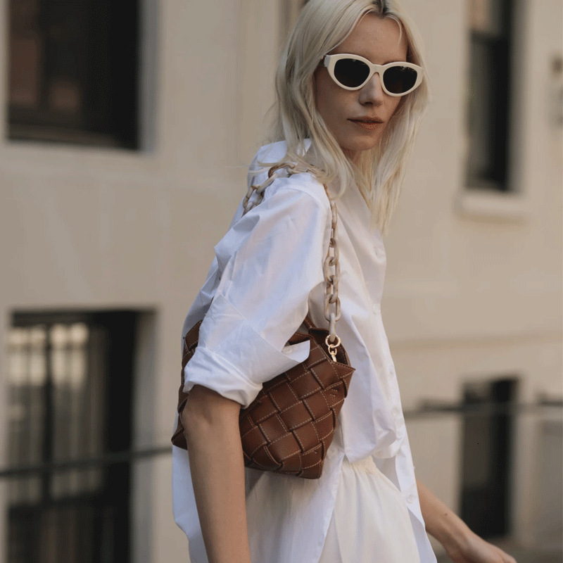 2025 Designer VERED Melad Style Light Luxury Premium Single Shoulder Wrinkled Cowhide Summer Handmade Weaving Bag