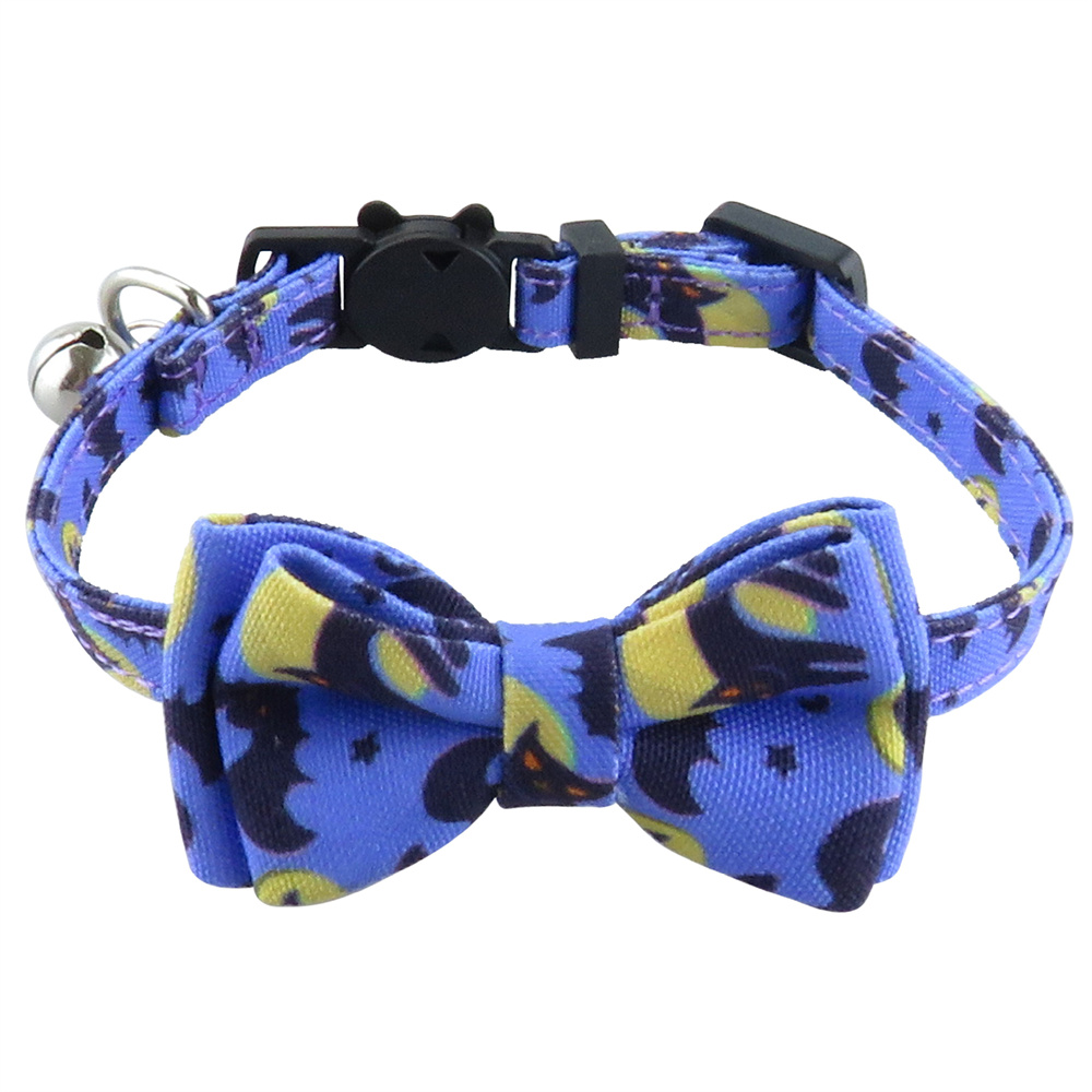 Pet Collars Halloween Pumpkin Bat Webbing Cat Collar Bow Adjustable Cat Collars with Bell for Kitten and Puppy Pet Accessories