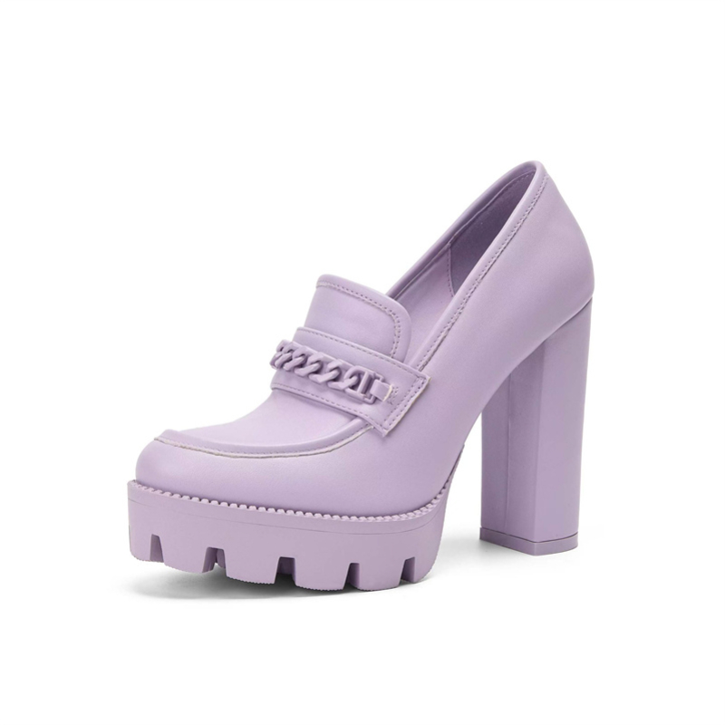 Colored Candy Chain Decoration Autumn Winter High Heels 2024 New Violet New Waterproof Platform Women Single Shoes Size 36-41 e749
