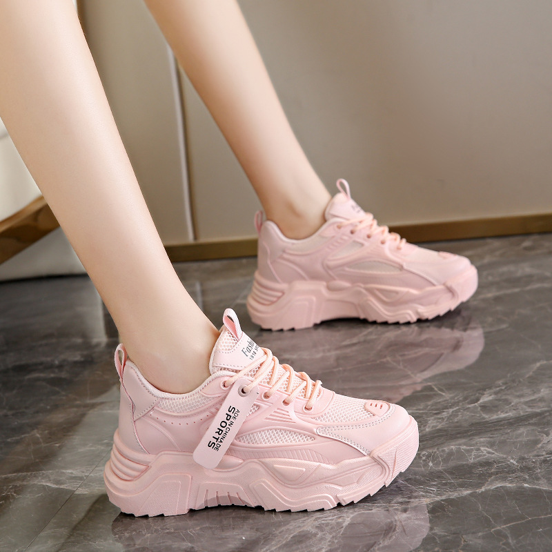 2024 New Casual Round Toe Wedge Mesh Lace Up Women Shoes Summer Fashion Increased Breathable Comfortable Female Sneakers