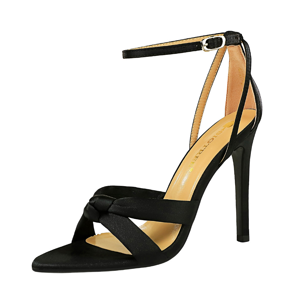 For BIGTREE Summer Novelty Buckle Strap Silk 8CM Thin Heels Fashion Dress Sandals New Women Shoes Black 3096
