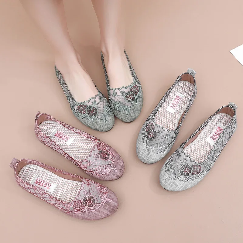 Woman Shoes Fashion Versatile Embroidery Mesh Hollow Out Breathable Comfortable Non-slip Casual Big Size Shoes Women 2024