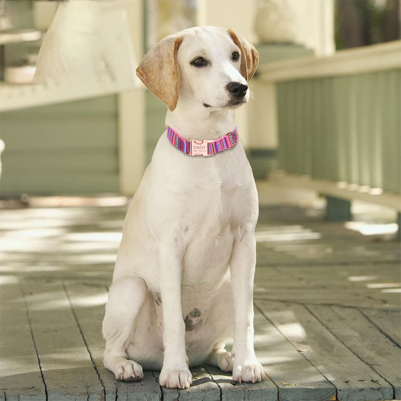 Adjustable Dog Collar Bohemian Stripe Plaid Pet Collar Ethnic Pet Collars with Metal Buckle for Medium To Large Dog Accessories