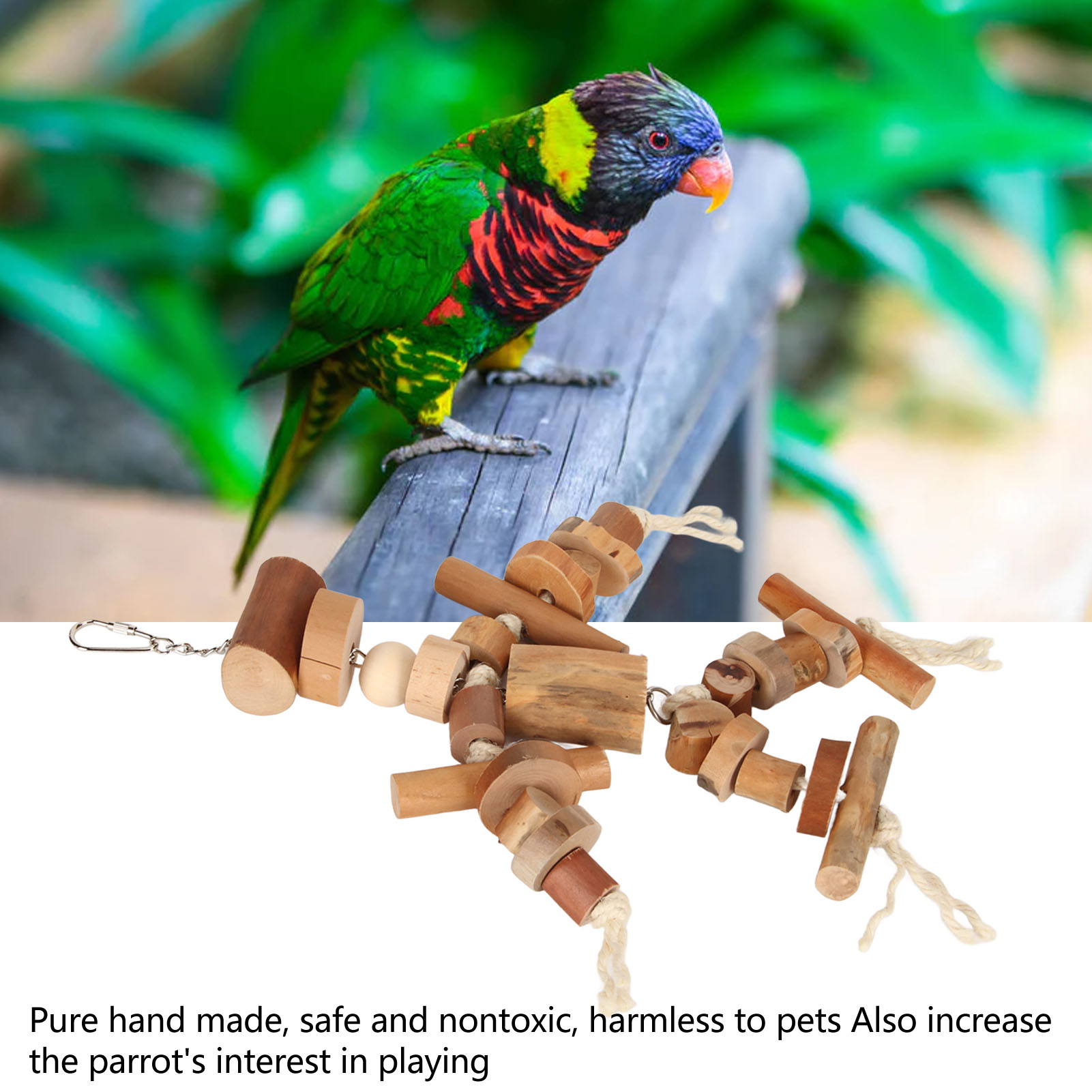 Parrot Toys Wood Blocks Bird Toys Reduce Anxiety Exercise Beak Bird Chew Toys With Movable Hooks For Birds Parrots
