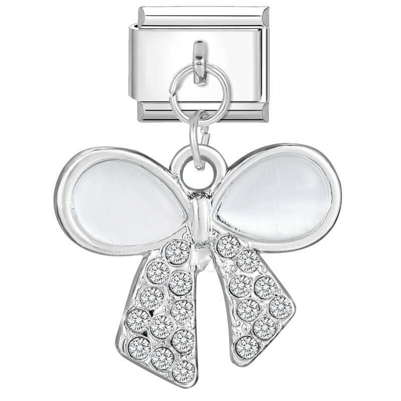 New Women's Gift heart bow with shine stone Pendant Italian Charms Links Bangle Beads Fit 9mm Stainless Steel Bracelet Making DIY For Women Fashi