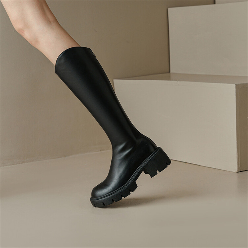 Autumn/winter Slim Knight Women's Round Toe Chunky Heel for Women Simplicity Platform Shoes High Boots