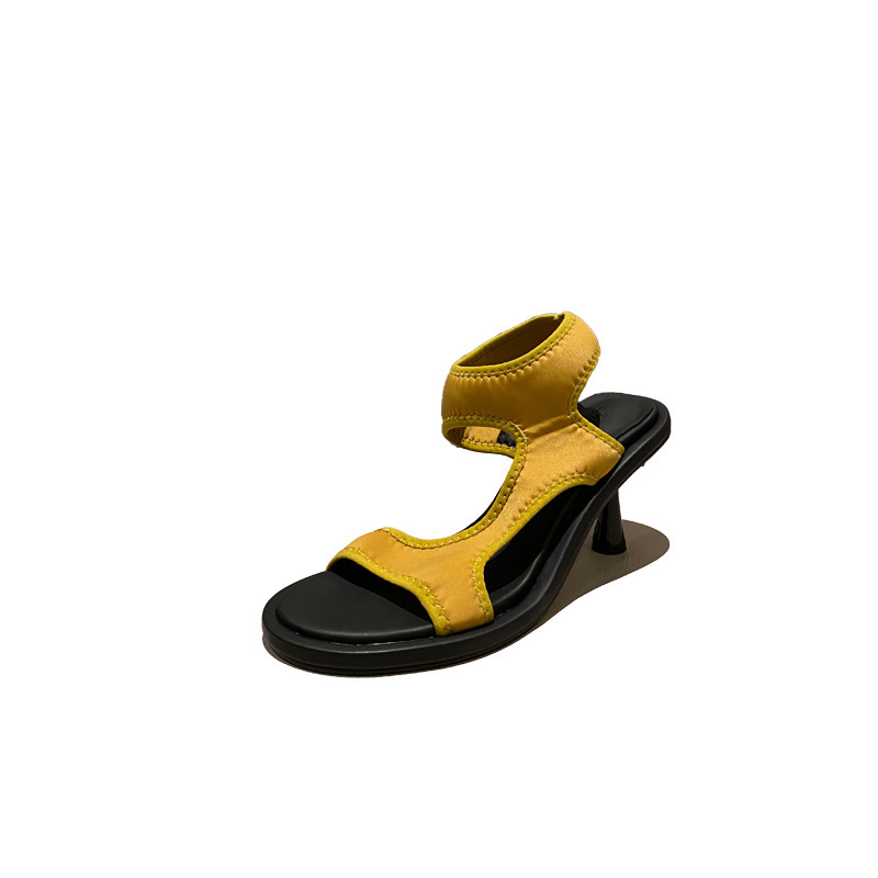 Sandals 2024 Ladies Shoes Summer High Heels Open Toe Suit Female Beige New New Comfort Low Retro Fashion High-heeled Stiletto Elasti db08 -heeled