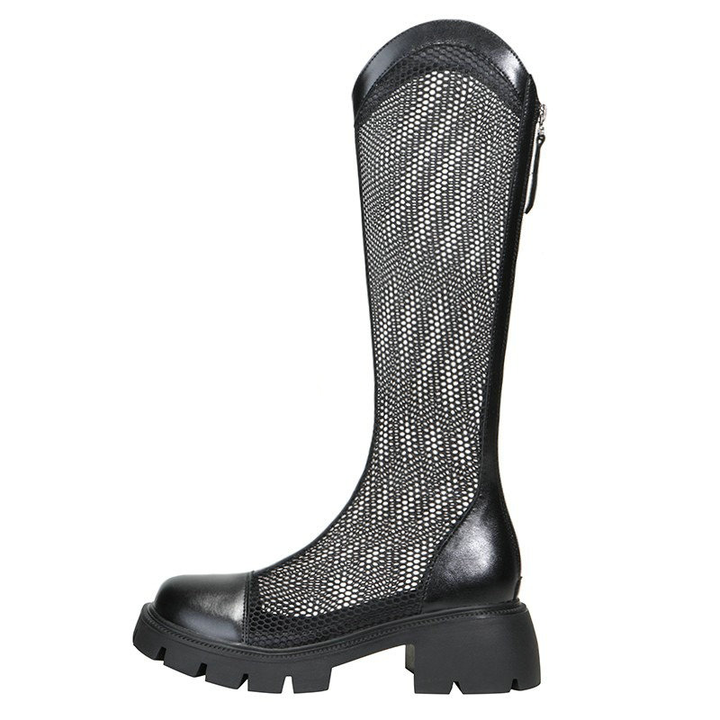 2024 Summer New Thigh-high Boots Women's Thin Style Breathable Mesh Gauze Thick bottoming Knight Boots Hollowed Out Mesh Boots