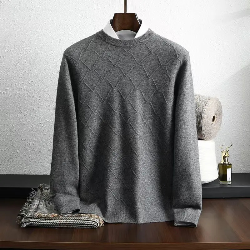 Mens round neck flip up mens cashmere sweater fashionable and versatile knitted autumn winter 240906