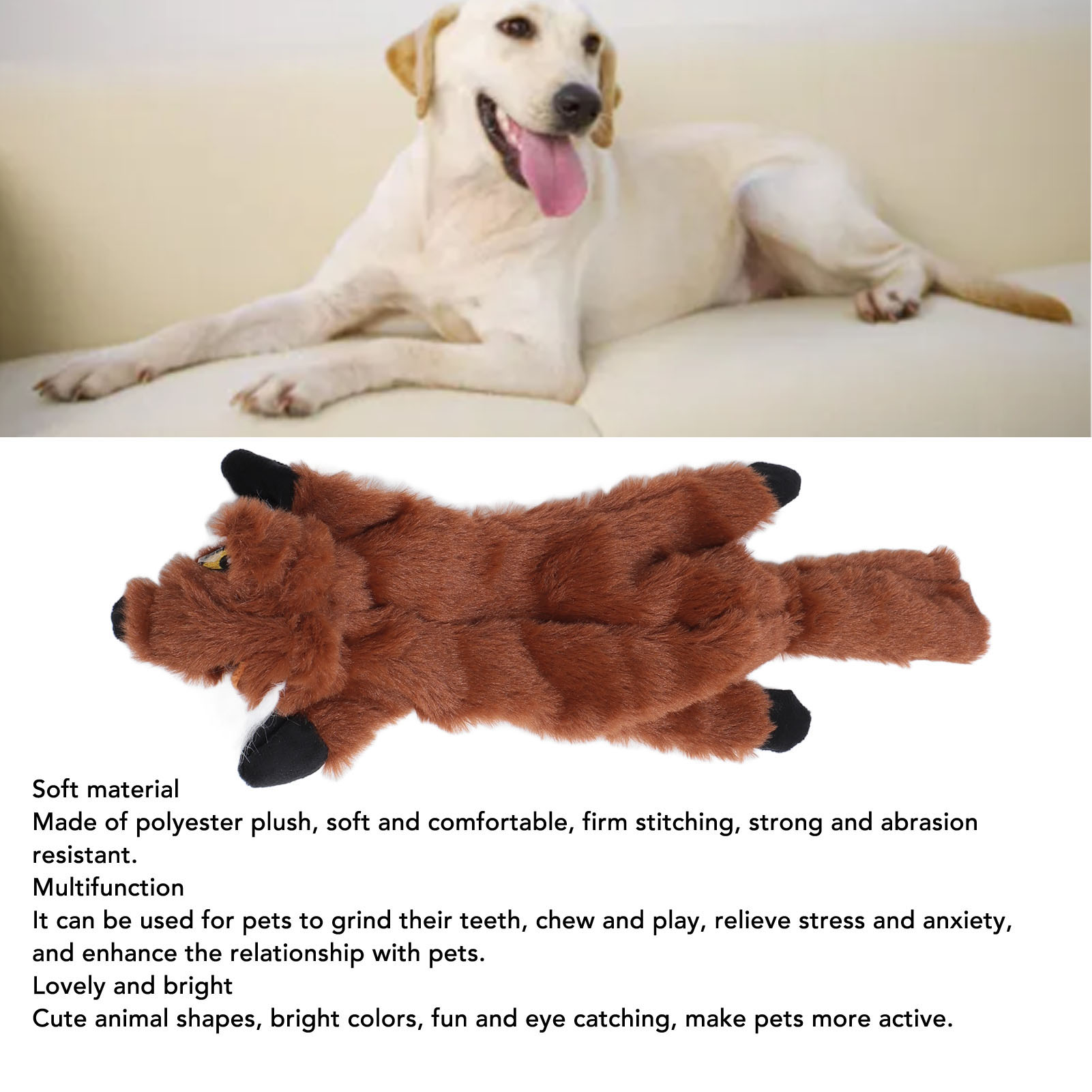 Plush Chewing Toy for Dogs and Cats, Interactive, Anxiety Reduction, Squeaky Toy, Soft, Bite Resistant, Teeth Cleaning