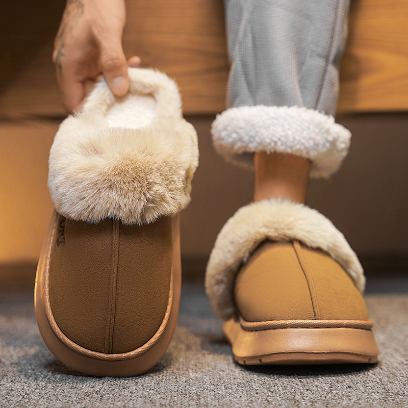 Winter Men Women Warm Slippers Cotton Slippers Outdoor Indoor Comfortable Non-Slip Warm Shoes Men's Home Bedroom Plush Slippers