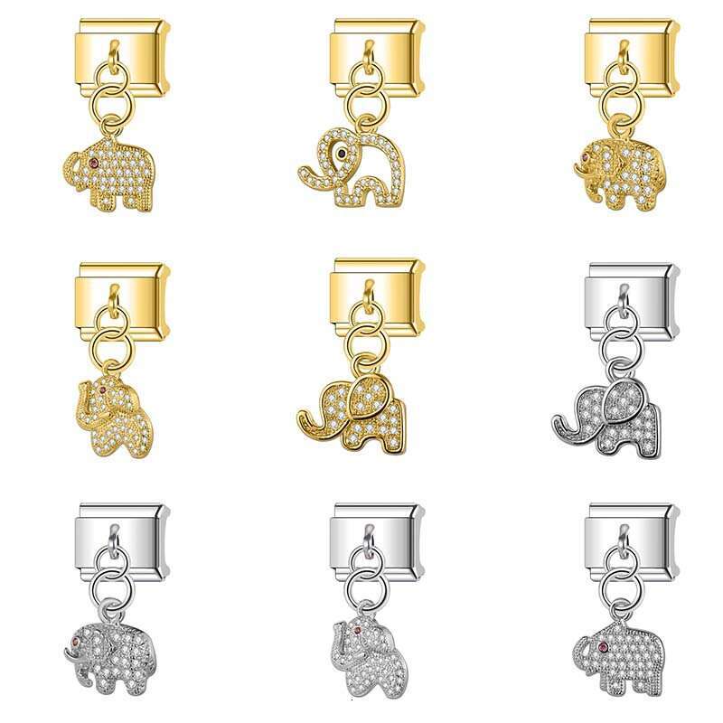 New Women's Gift Elephants Pendant with shine stone Bead Italian Charms Links Bangle Beads Fit 9mm Stainless Steel Bracelet Making DIY For Women 