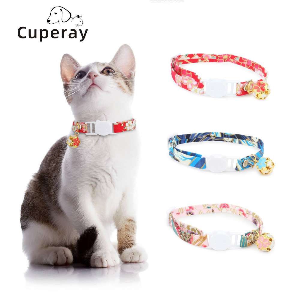 Breakaway Cat Collar,Adjustable Cat Collars Japanese Style Cat Collar with Hollow Flower Bell for Kitten Puppy Pets Accessories
