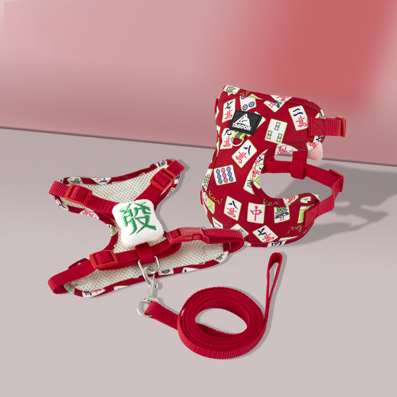 Dog Harness and Leash Set Printed Adjustable Dog Leash Small & Medium Dog Vest Style Pet Leash Harness Pet Accessories for Dogs