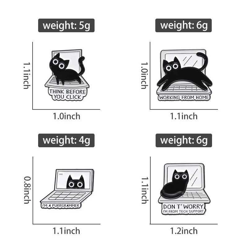 Cartoon Black Cat Computer Enamel Pins Cute Animal Creative Brooch Cowboy Clothes Jewelry Badge Gift For Friends Drop ShippingX240914