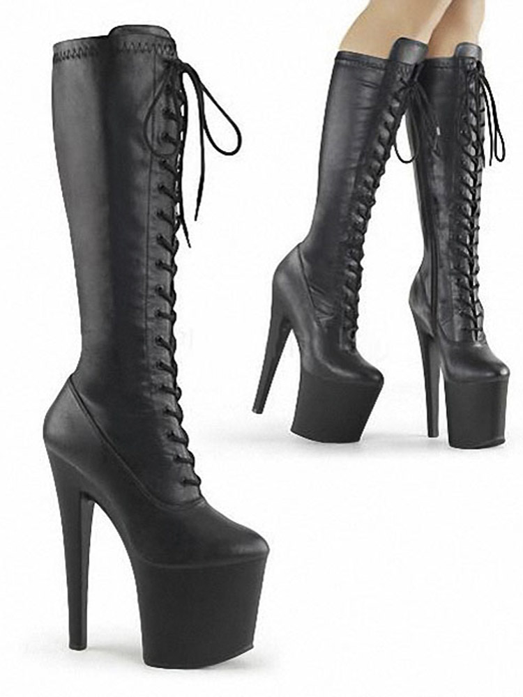 Crossdress Round Toe 20cm Exotic Dancer Mid-Calf Platform Boots Nightclub Sexy Fetish Women's Gothic Strip Pole Dance Big Size