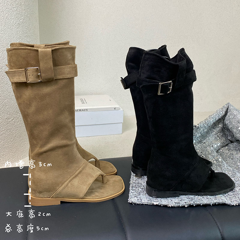 Footwear Western Women Knee High New In 2024 Fashion Height Increasing Ladies Sandals Boots Female Flip ps Shoes