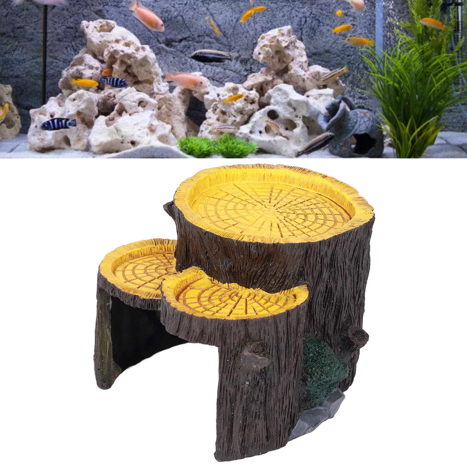 Resin Mini Stump Shape, Hiding Hole, Wooden Cave, Artificial Aquarium Plants, Ornaments for Shelter