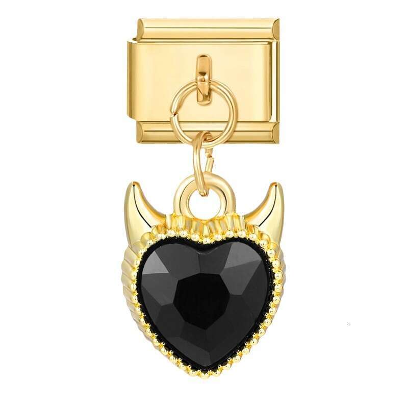 New Women's Gift Gold Angel heart Pendant Italian Charms Links Bangle Beads Fit 9mm Stainless Steel Bracelet Making DIY For Women Fashion Jewelry